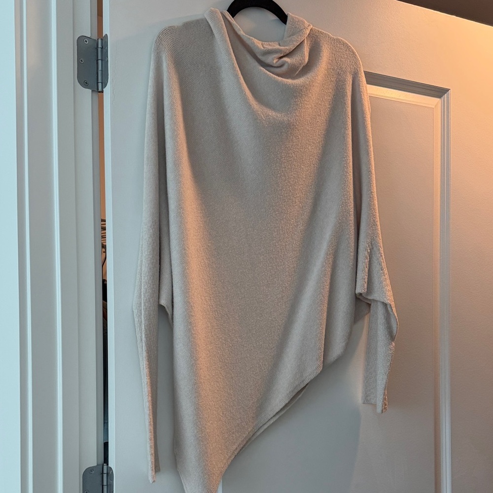 Jaki Cream Asymmetrical Cozy Poncho Sweater - Picture 6 of 11